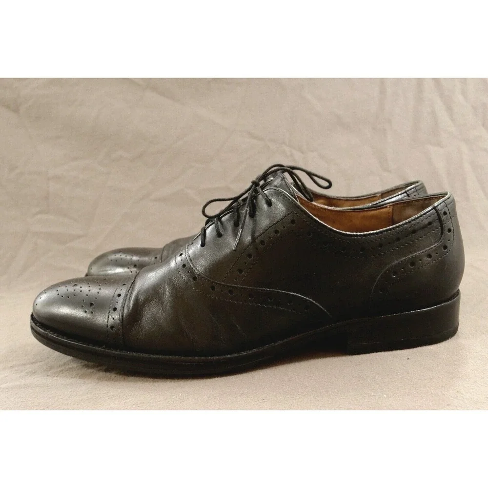Johnston & Murphy Oxford Mens 9.5 M Black Cap Toe  Lace Up Leather